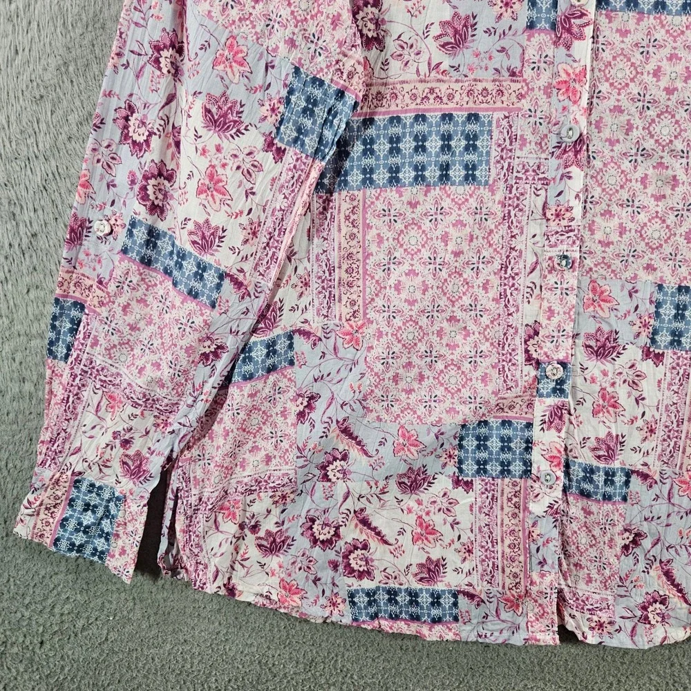 Foxcroft NYC Zoey LS Boho Bloom Patchwork‎ Floral Shirt Rose Blossom Size 4 NEW